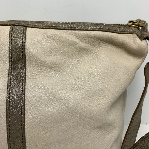 FOSSIL Ivory Cream Genuine Pebble Leather Crossbody Shoulder Bag Metallic Tote - Picture 7 of 16